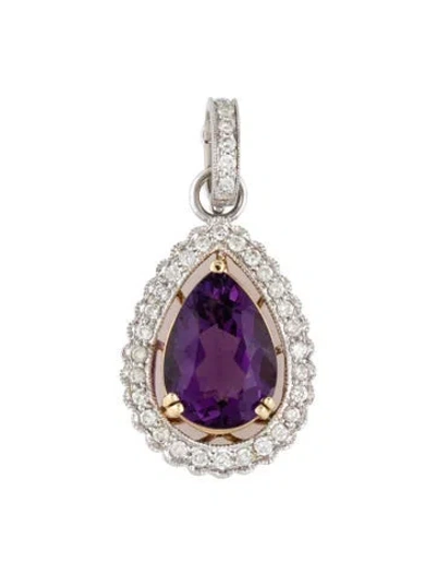 Pre-owned Pendant 14k 4.71ct Amethyst & Diamond Enhancer , 1.5" In Multi