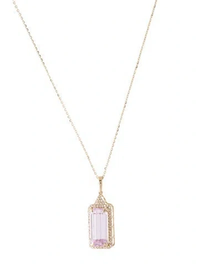 Pre-owned Pendant 14k 5.30ct Kunzite & Diamond  Necklace, 18" In Multi