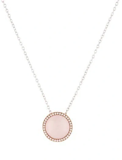 Pre-owned Pendant 14k 5.70ct Rose Quartz & Diamond  Necklace, 17.25" In Multi