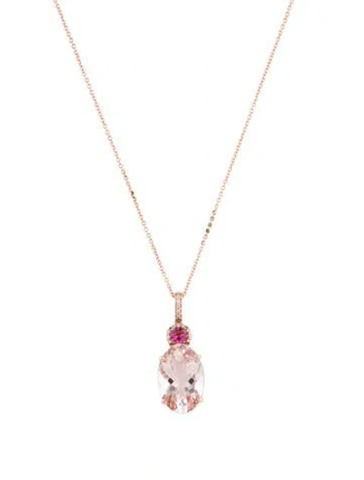 Pre-owned Pendant 14k 5.80ctw Morganite, Tourmaline & Diamond  Necklace, 18.25" In Multi