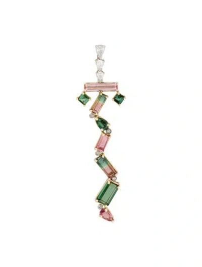 Pre-owned Pendant 14k 6.03ctw Tourmaline & Diamond  In Multi