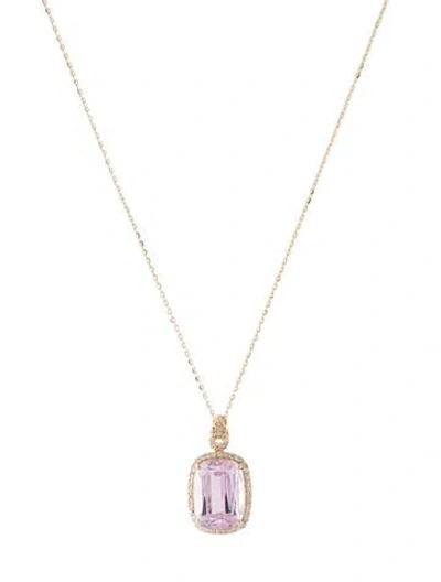 Pre-owned Pendant 14k 6.07ct Kunzite & Diamond  Necklace, 18" In Multi