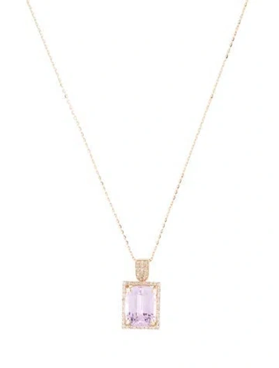 Pre-owned Pendant 14k 6.12ct Kunzite & Diamond  Necklace, 18" In Multi