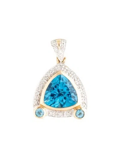 Pre-owned Pendant 14k 6.24ct Topaz & Diamond Triangle  In Multi