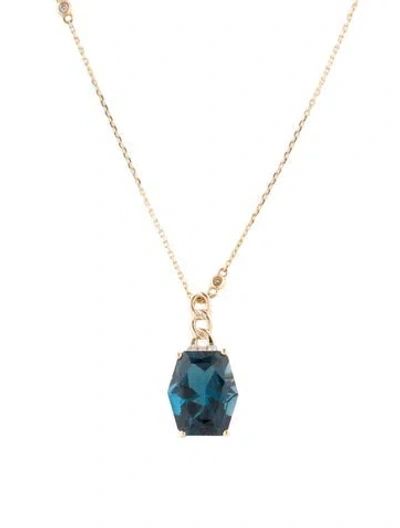 Pre-owned Pendant 14k 6.34ctw Topaz & Diamond  Necklace, 18" In Multi