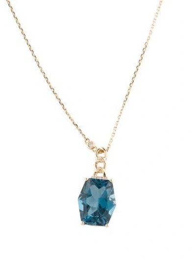 Pre-owned Pendant 14k 6.34ctw Topaz & Diamond  Necklace, 18" In Multi