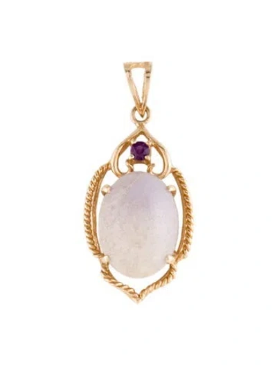Pre-owned Pendant 14k 7.08ct Jadeite & Amethyst  In Multi