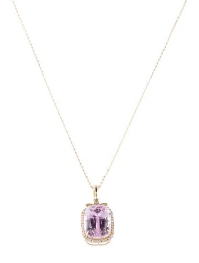 Pre-owned Pendant 14k 7.23ct Kunzite & Diamond  Necklace, 18" In Multi