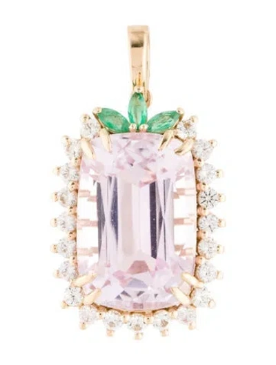 Pre-owned Pendant 14k 7.29ct Kunzite, Emerald & Sapphire  In Multi