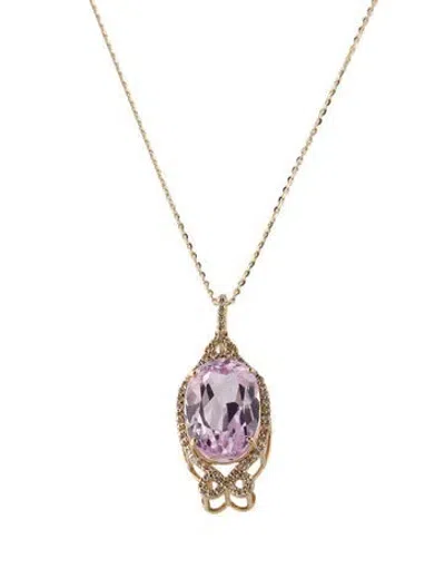 Pre-owned Pendant 14k 7.83ct Kunzite & Diamond  Necklace, 18" In Multi