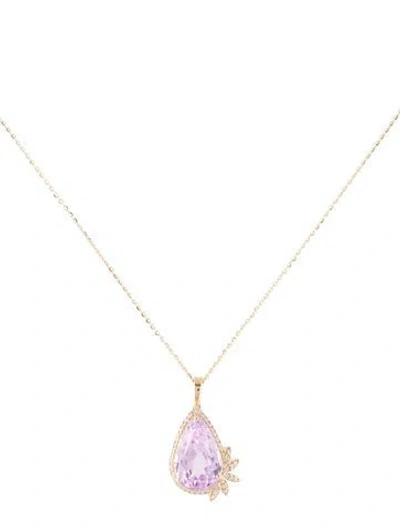 Pre-owned Pendant 14k 7.86ct Kunzite & Diamond  Necklace, 18" In Multi