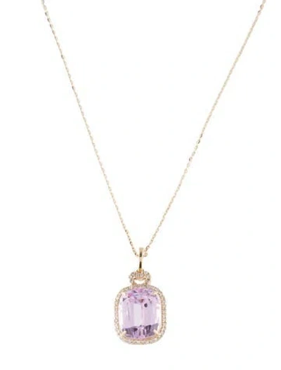 Pre-owned Pendant 14k 7.99ct Kunzite & Diamond  Necklace, 17.5" In Multi