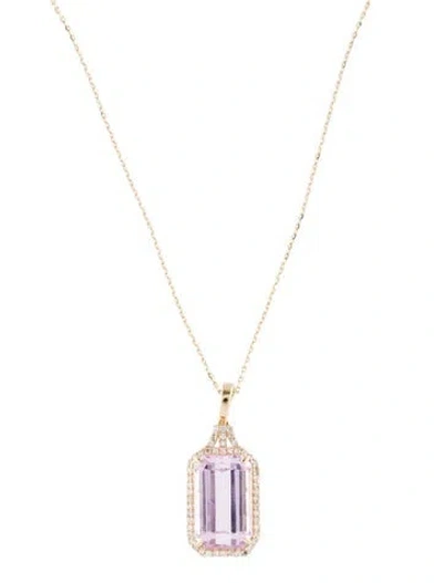 Pre-owned Pendant 14k 8.00ct Kunzite & Diamond Cocktail Ring, 18" In Multi
