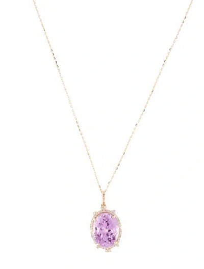 Pre-owned Pendant 14k 8.00ct Kunzite & Diamond  Necklace, 18" In Multi