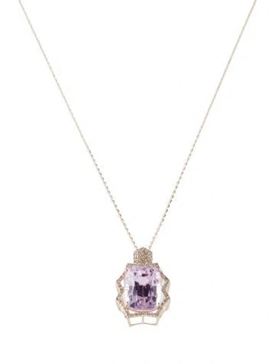 Pre-owned Pendant 14k 8.32ct Kunzite & Diamond  Necklace, 18" In Multi