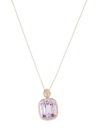 Pre-owned Pendant 14k 8.42ct Kunzite & Diamond  Necklace, 18" In Multi