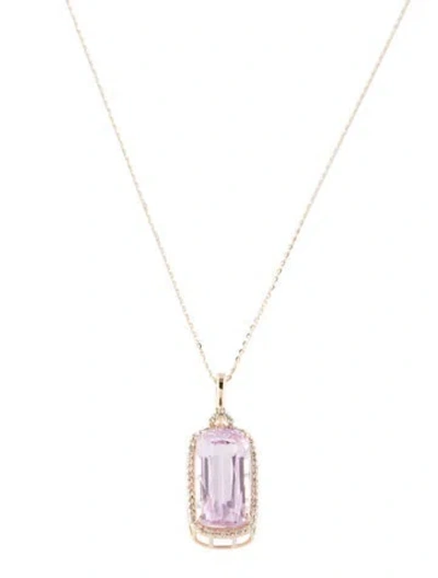 Pre-owned Pendant 14k 8.56ct Kunzite & Diamond  Necklace, 18" In Multi