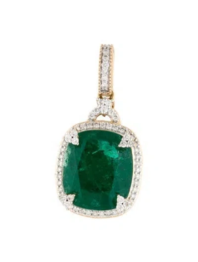 Pre-owned Pendant 14k 8.59ct Emerald & Diamond  In Multi