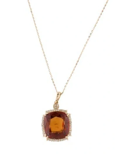 Pre-owned Pendant 14k 8.84ct Hessonite Garnet & Diamond  Necklace, 18" In Multi