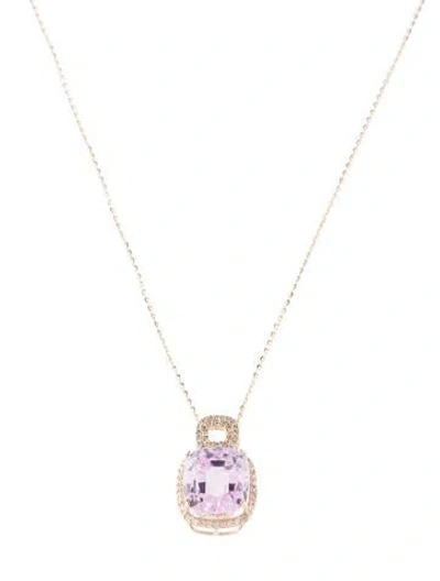Pre-owned Pendant 14k 8.98ct Kunzite & Diamond  Necklace, 18" In Multi