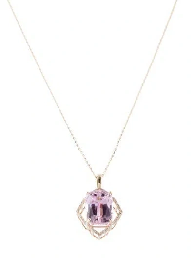 Pre-owned Pendant 14k 9.29ct Kunzite & Diamond  Necklace, 18" In Multi