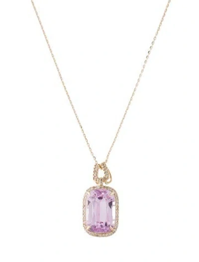 Pre-owned Pendant 14k 9.51ct Kunzite & Diamond  Necklace, 18" In Multi