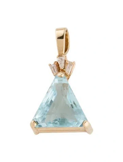 Pre-owned Pendant 14k 9.84ct Aquamarine & Diamond , 1.25" In Multi