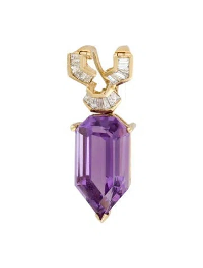Pre-owned Pendant 14k Amethyst & Diamond Enhancer, 1.5" In Multi