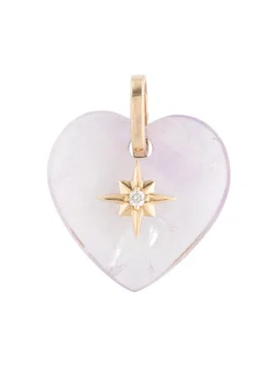 Pre-owned Pendant 14k Amethyst & Diamond Heart  In Multi