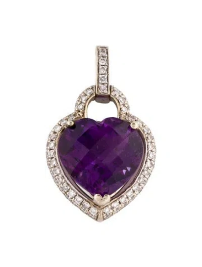 Pre-owned Pendant 14k Amethyst & Diamond Heart  In Multi