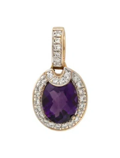 Pre-owned Pendant 14k Amethyst & Diamond Oval  In Multi