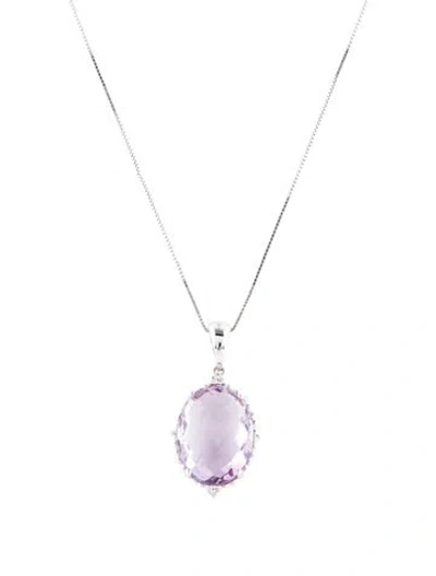 Pre-owned Pendant 14k Amethyst & Diamond  Necklace, 18" In Multi