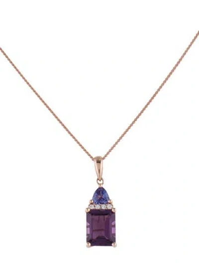 Pre-owned Pendant 14k Amethyst, Tanzanite & Diamond  Necklace, 18" In Multi