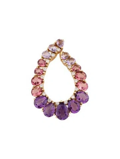 Pre-owned Pendant 14k Amethyst,tourmaline & Diamond Teardrop  In Multi