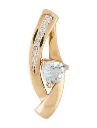 Pre-owned Pendant 14k Aquamarine & Diamond , 1" In Multi