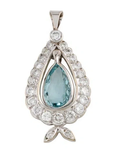 Pre-owned Pendant 14k Aquamarine & Diamond , .5" In Multi