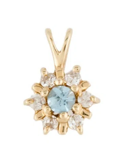 Pre-owned Pendant 14k Aquamarine & Diamond  In Multi