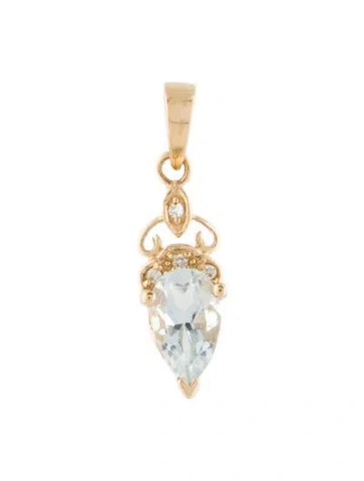 Pre-owned Pendant 14k Aquamarine & Diamond  In Multi