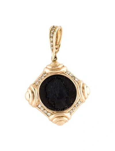 Pre-owned Pendant 14k Black Stone Carved Necklace  In Multi