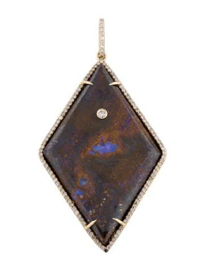 Pre-owned Pendant 14k Boulder Opal & Diamond  In Multi