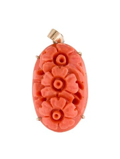 Pre-owned Pendant 14k Carved Coral  In Multi