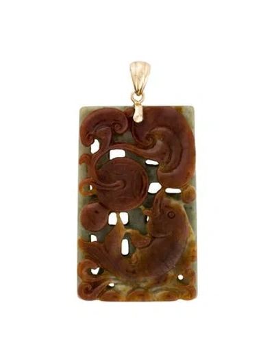 Pre-owned Pendant 14k Carved Jadeite  In Multi