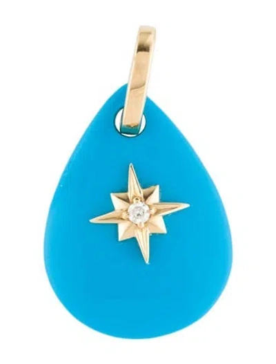 Pre-owned Pendant 14k Ceramic & Diamond , 1.5" In Blue