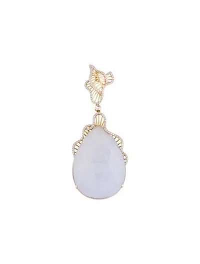 Pre-owned Pendant 14k Chalcedony & Diamond , 3" In Multi