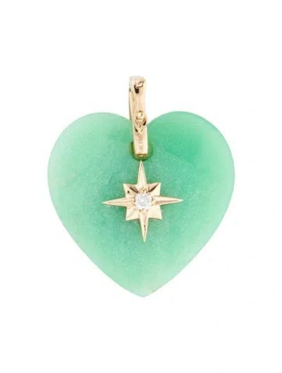 Pre-owned Pendant 14k Chrysoprase & Diamond Heart , 1.25" In Multi
