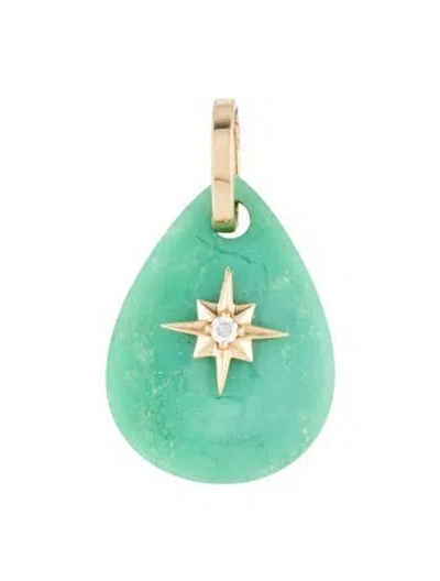 Pre-owned Pendant 14k Chrysoprase & Diamond , 1.25" In Multi