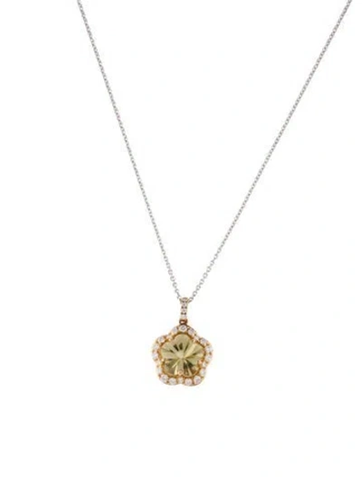 Pre-owned Pendant 14k Citrine & Diamond Flower  Necklace In Multi
