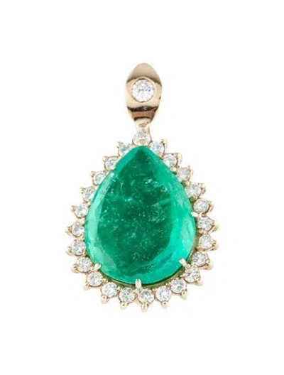 Pre-owned Pendant 14k Colombian Emerald & Diamond  In Multi