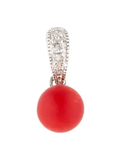 Pre-owned Pendant 14k Coral & Diamond  In Multi