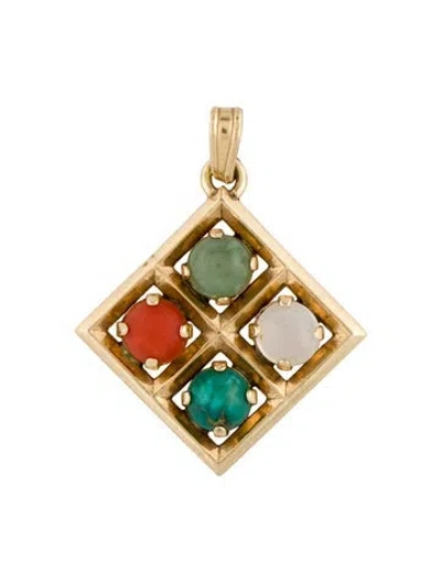 Pre-owned Pendant 14k Coral & Multistone , 1.25"